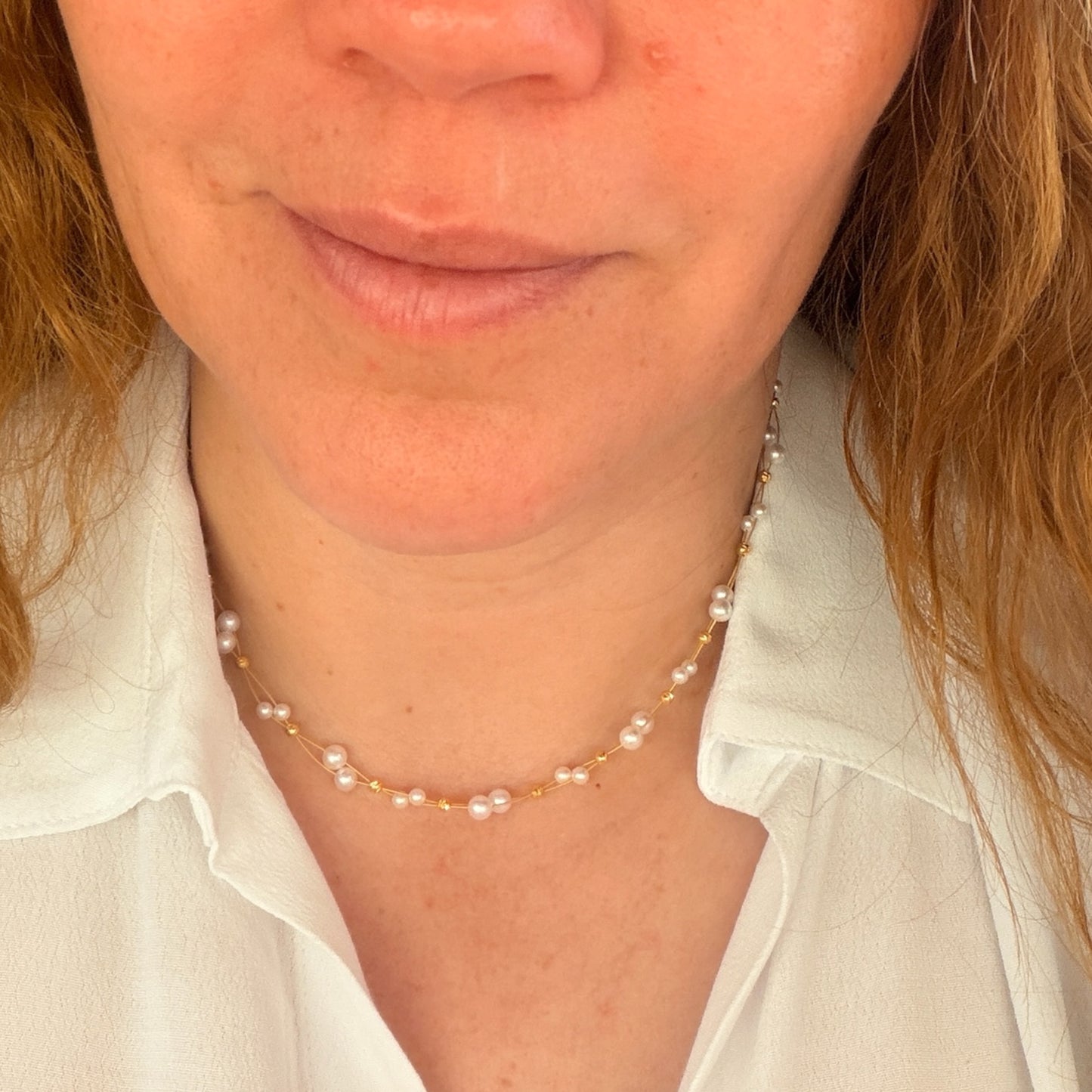 Collar de perlas naturales de río y plata de ley 925 chapado en oro