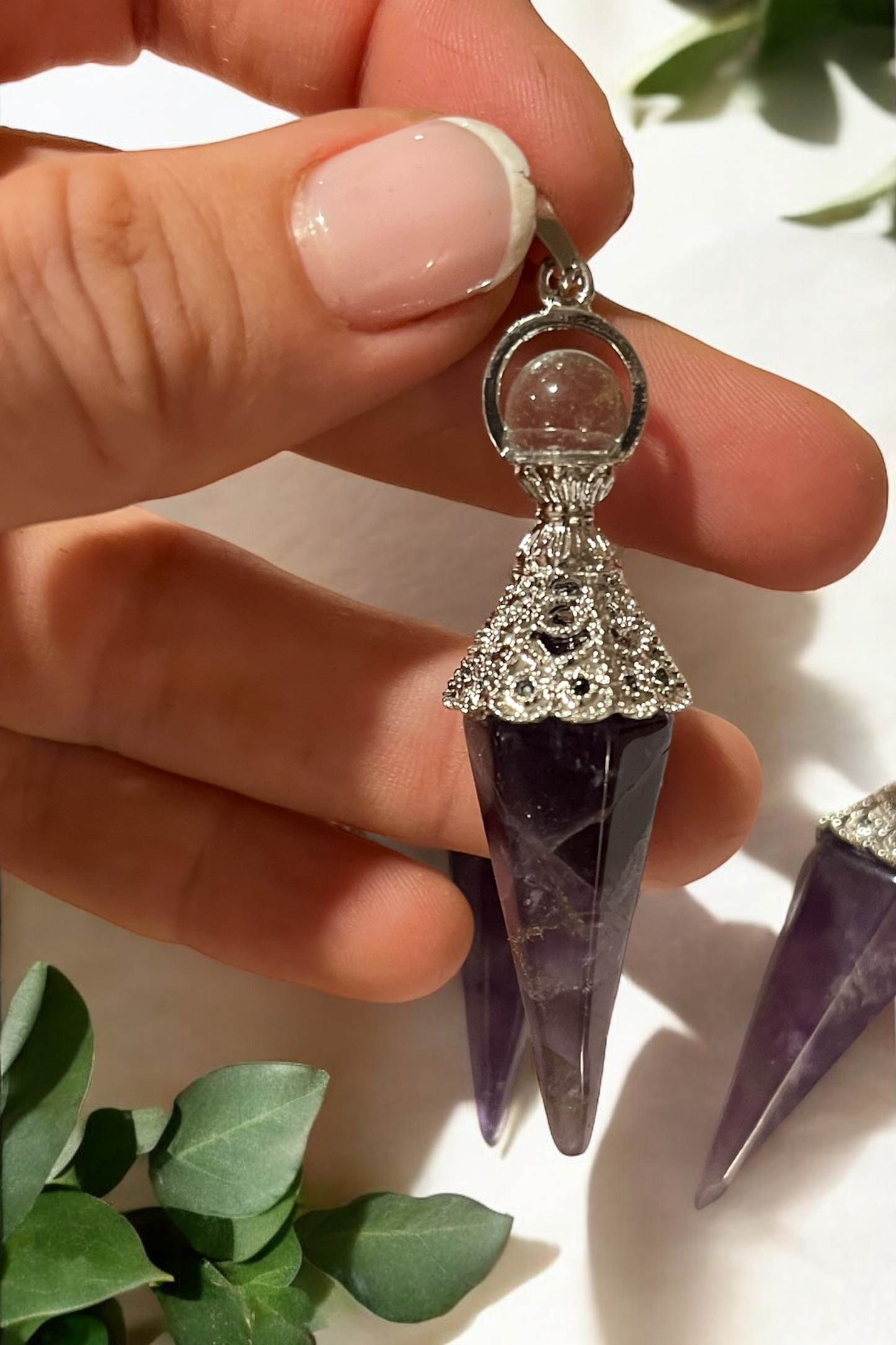 Colgante pendulo de amatista con bola de cuarzo