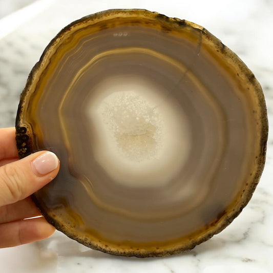 Placa de Ágata marron con cuarzo natural pulida