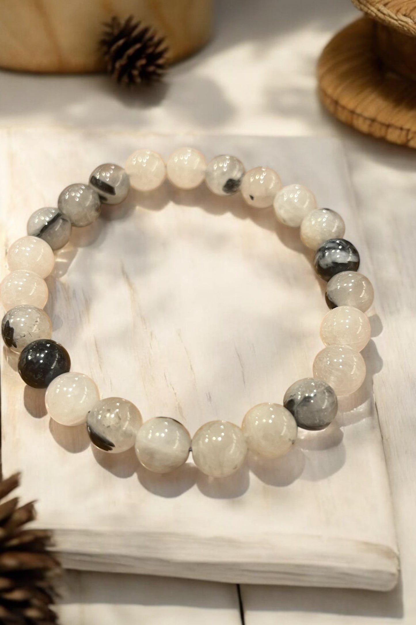 Pulsera bolita de Cuarzo turmalinado 3 tamaños