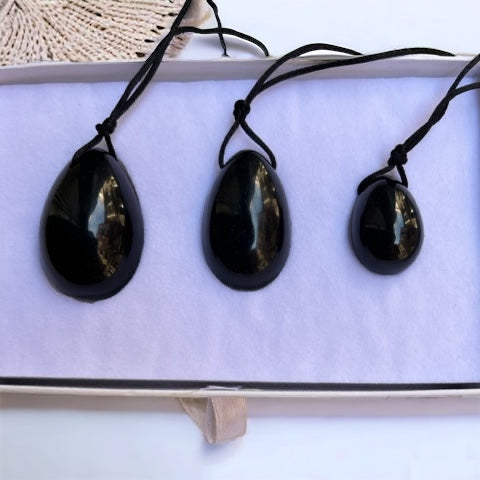 Pack de tres Huevos Yoni de obsidiana