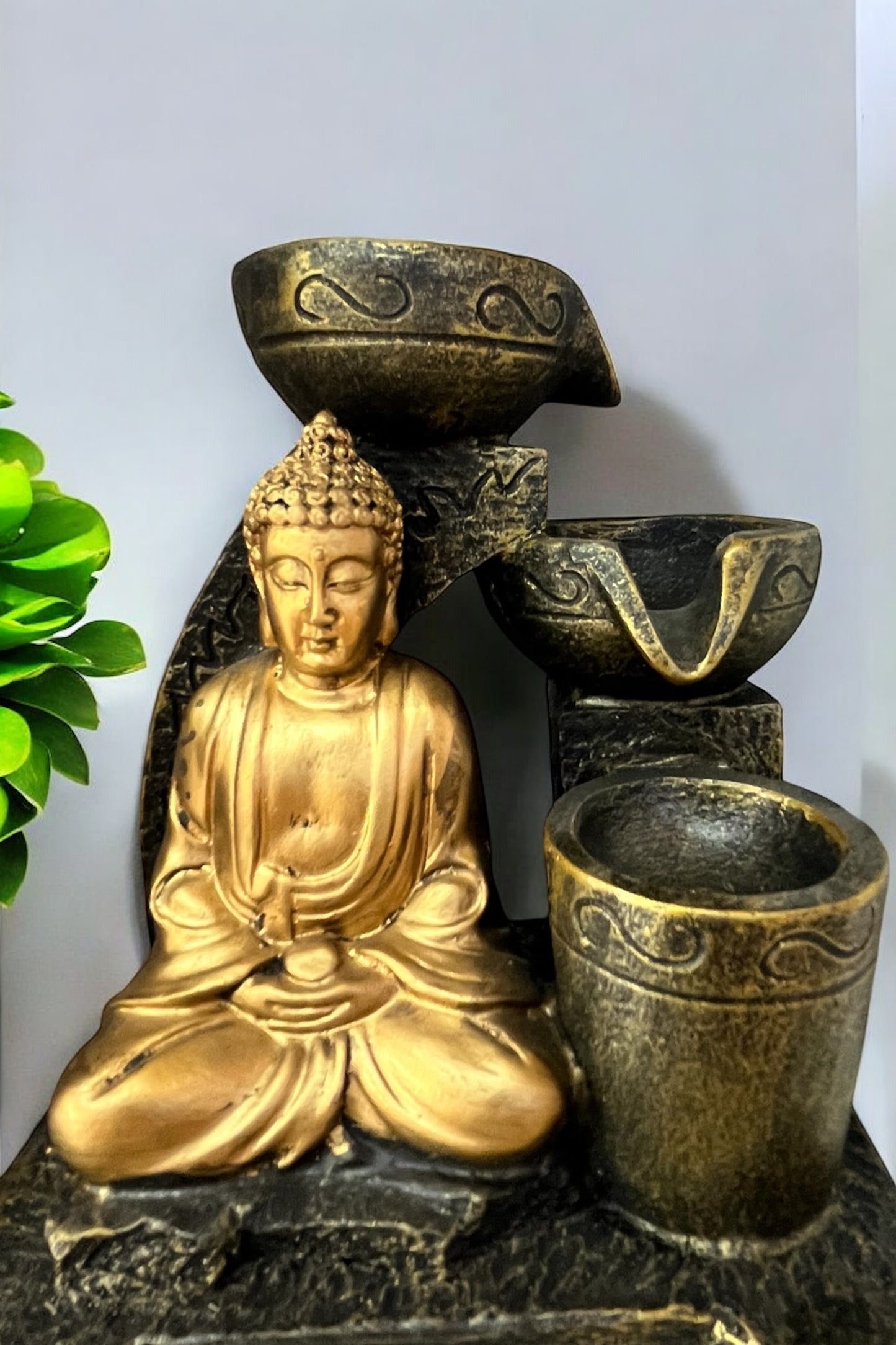 Fuente de agua resina de exterior/interior Buda dorado 21 cm