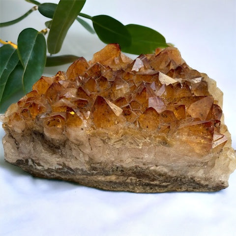 Drusa de cuarzo citrino calentado