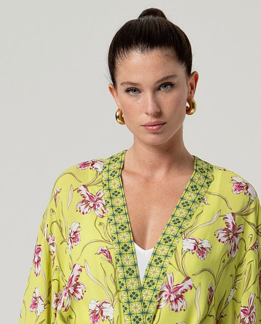 Kimono fluido con cinturón Verde acido