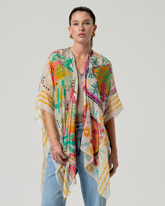Kaftan abierto estampado Amarillo