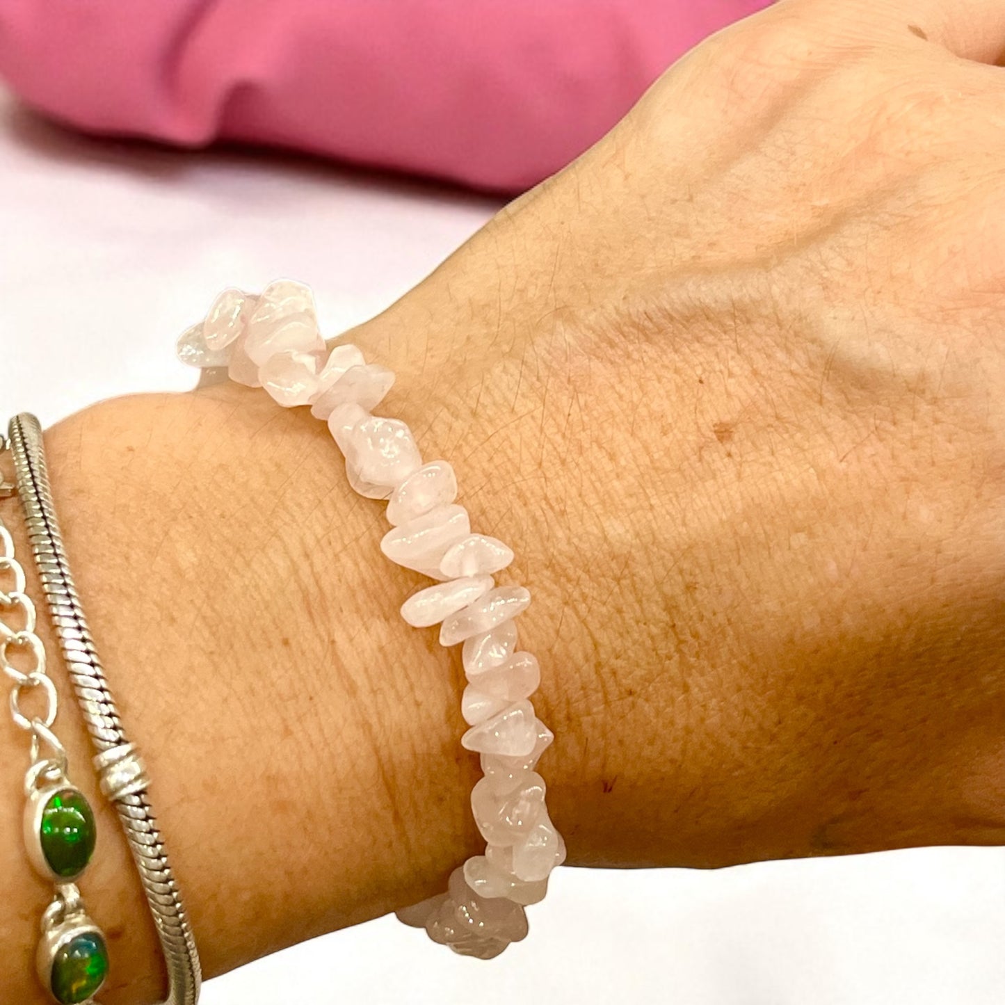 Pulsera chip cuarzo rosa