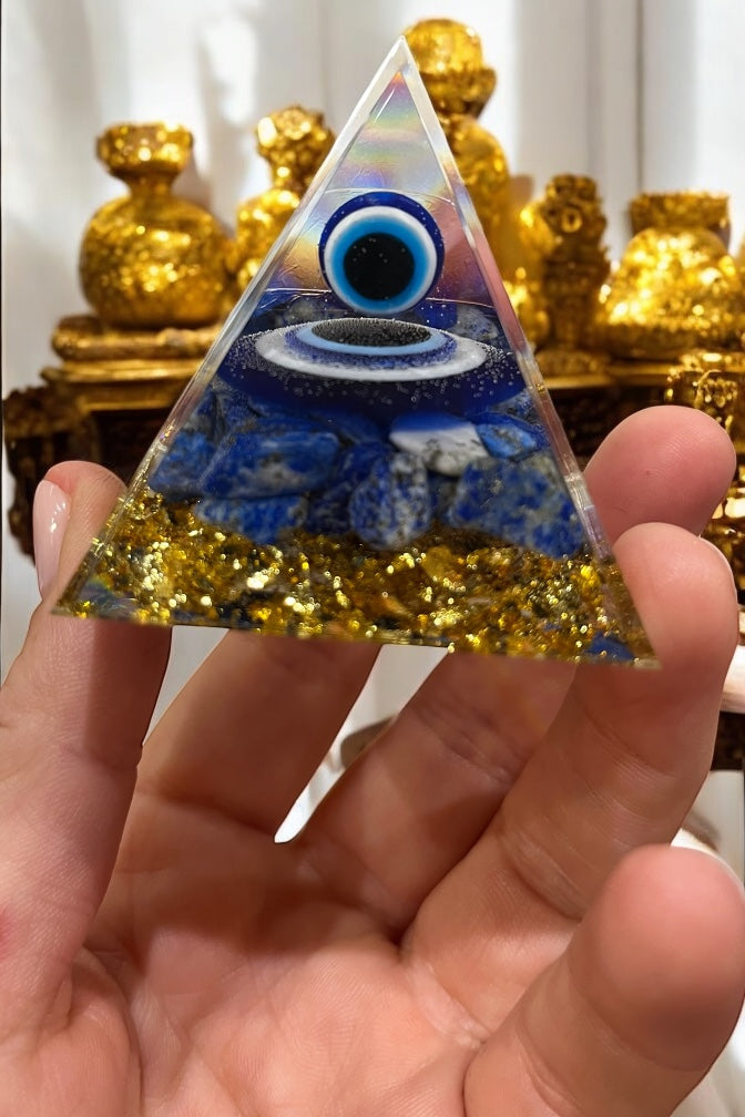 Orgonita de lapizlázuli, pan de oro y ojo turco