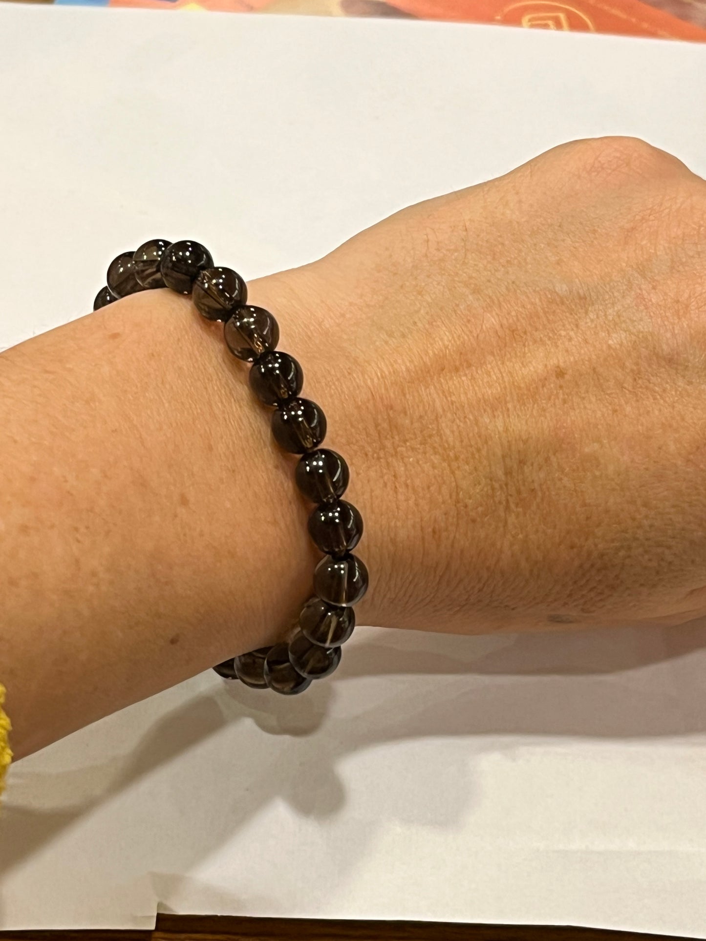 Pulsera bolitas cuarzo ahumado 8mm