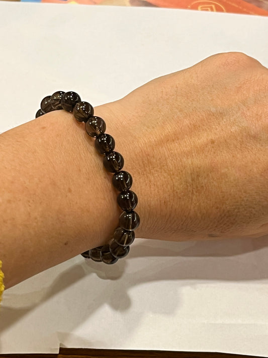 Pulsera bolitas cuarzo ahumado 8mm