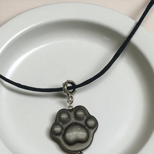 Colgantes de plata con obsidiana dorada y plateada Patitas de gato o perrito