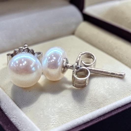 Pendientes de perlas de río naturales cultivadas plata 925 6mm