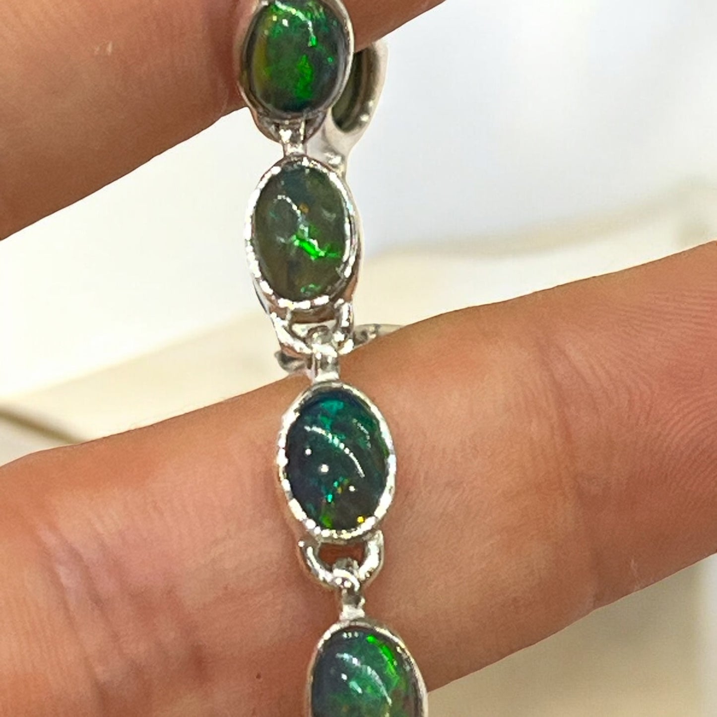 Pulsera de ópalo negro y plata de ley