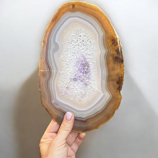 Placa de Ágata marron con amatista natural pulida