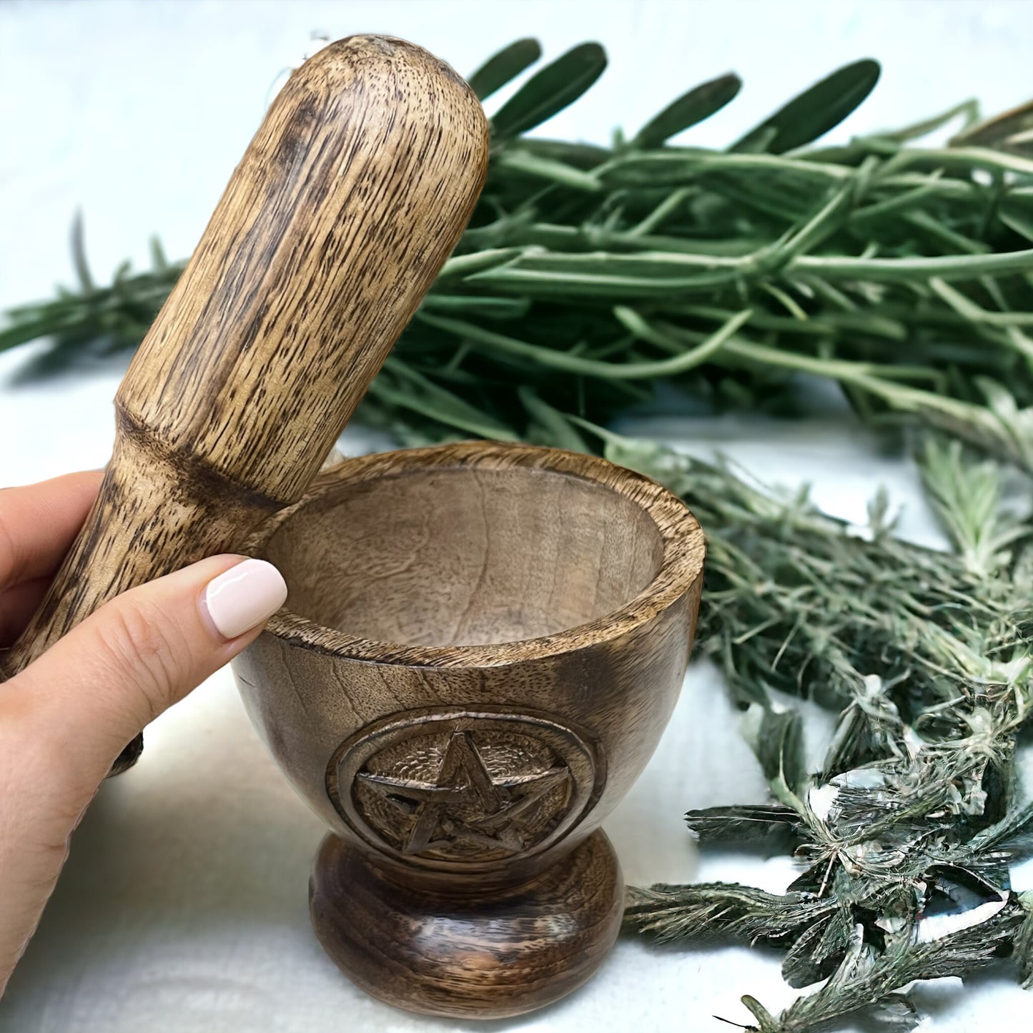 Mortero de madera pentagrama 10cm