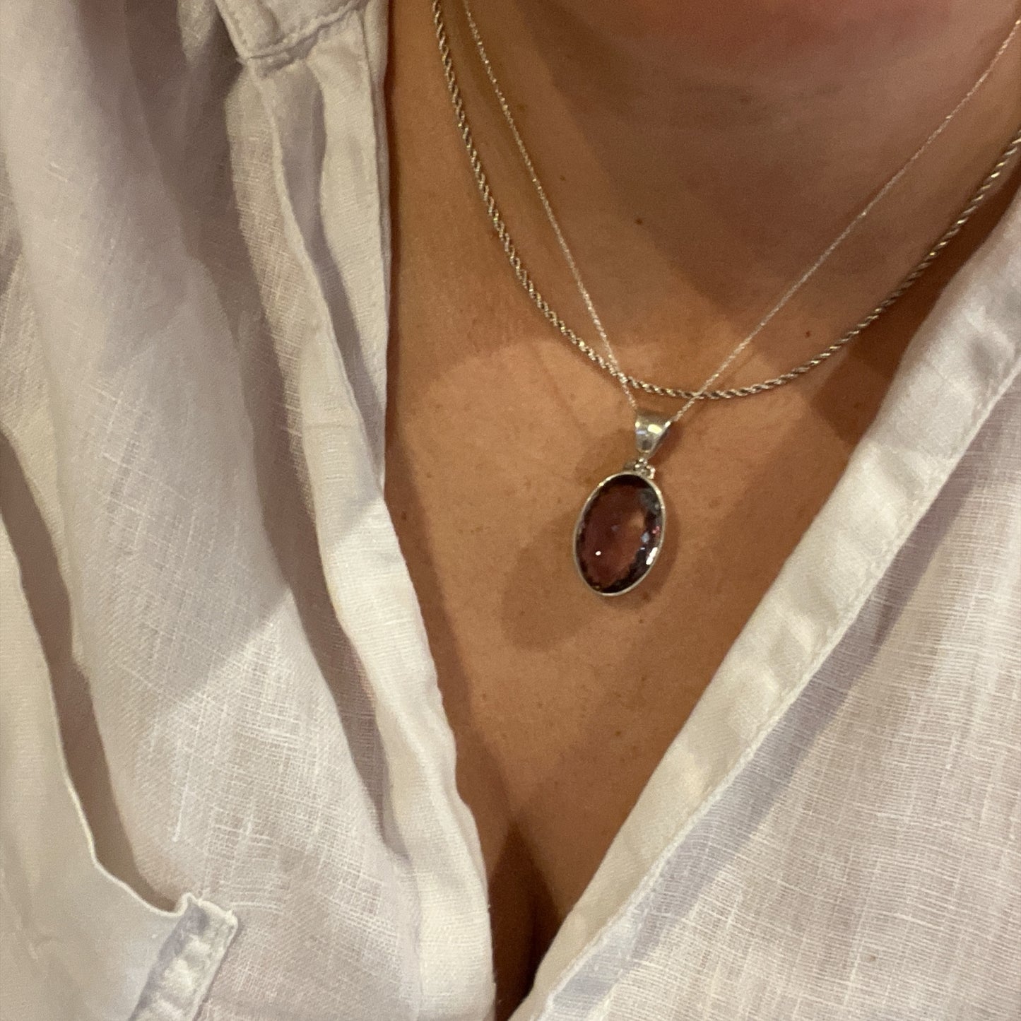 Colgante facetado de Ametrino y plata de ley 925