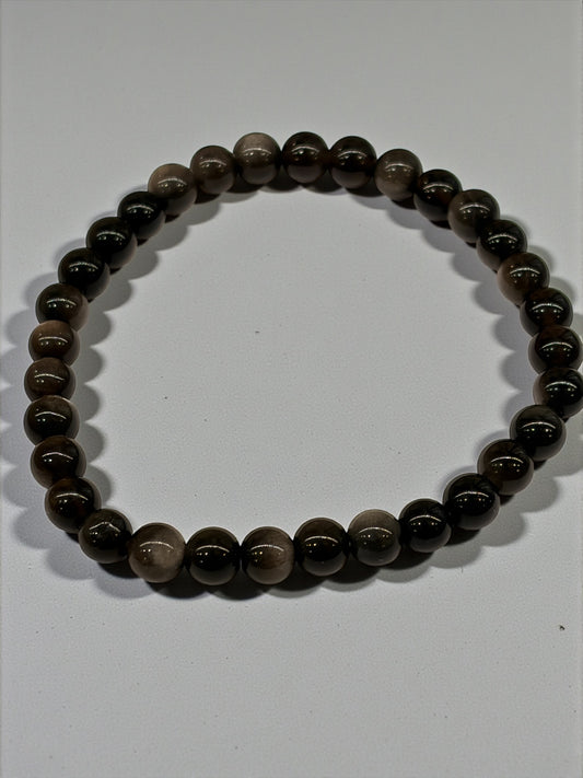 Pulsera bolitas obsidiana plateada 6mm