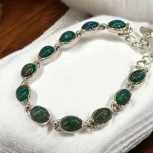 Pulsera de ópalo negro y plata de ley