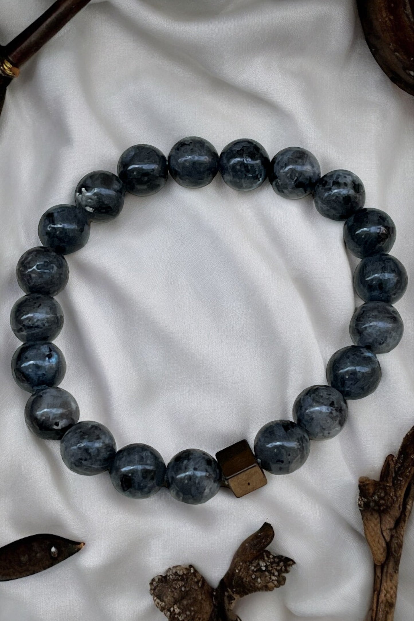 Pulsera bolita de Larvikita 8mm (varios modelos)