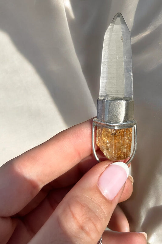 Colgante punta en bruto cuarzo Lemuriano con Topacio Imperial plata de ley
