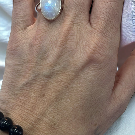 Anillo  Piedra Luna (labradorita blanca) plata de ley ajustable