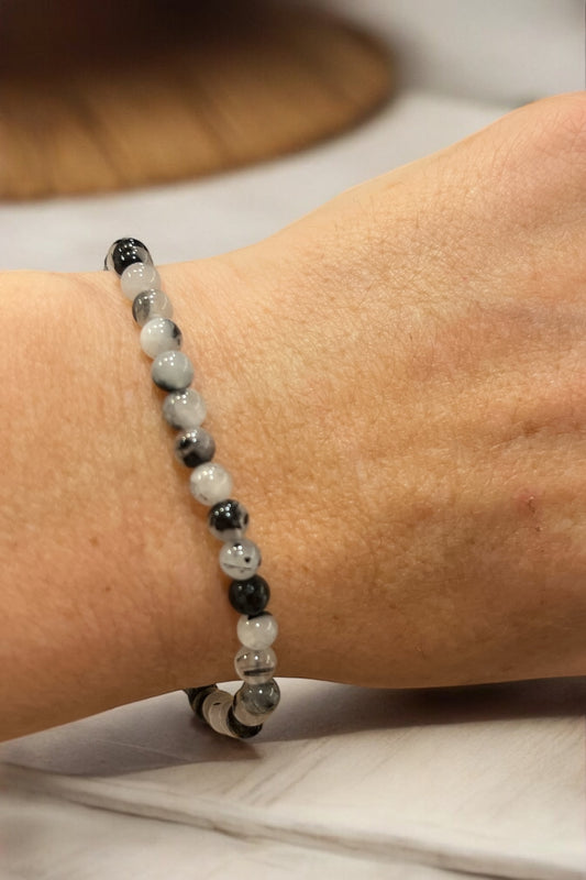 Pulsera bolita de Cuarzo turmalinado 3 tamaños
