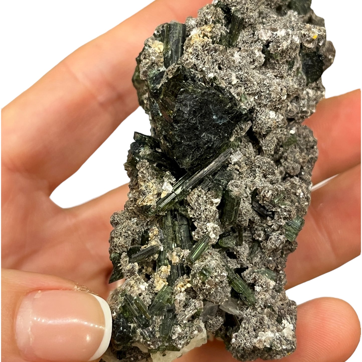 Turmalina verde con mica lepidolita y cleavelandita pieza j un ica de colección privada