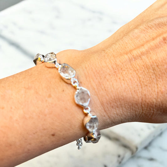 Pulsera Diamante Hérkimer plata de ley ajustable