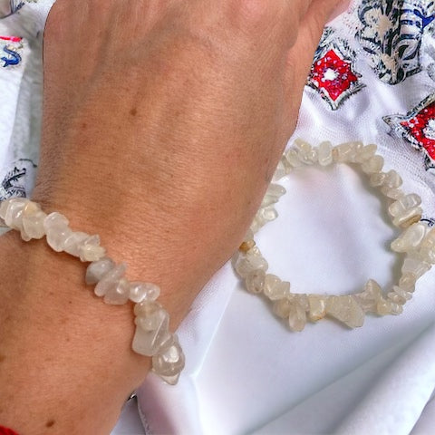 Pulsera chip Piedra Luna (labradorita blanca)