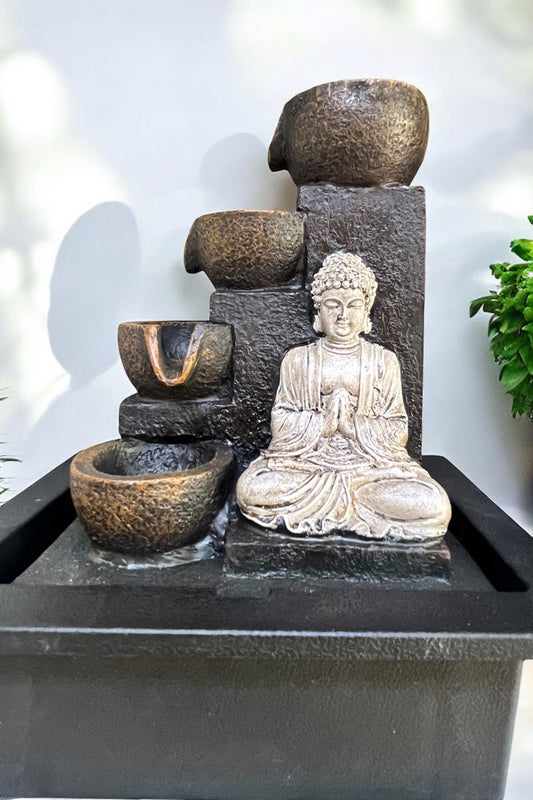 Fuente de agua resina de exterior/interior Buda meditando con cascada 30 cm