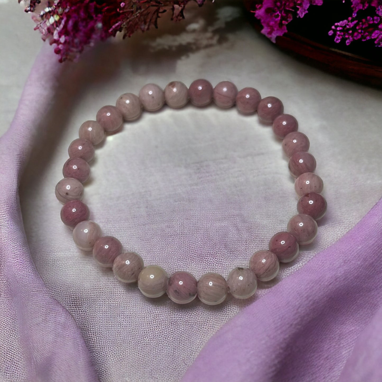 Pulsera bolitas de Rodonita 6mm