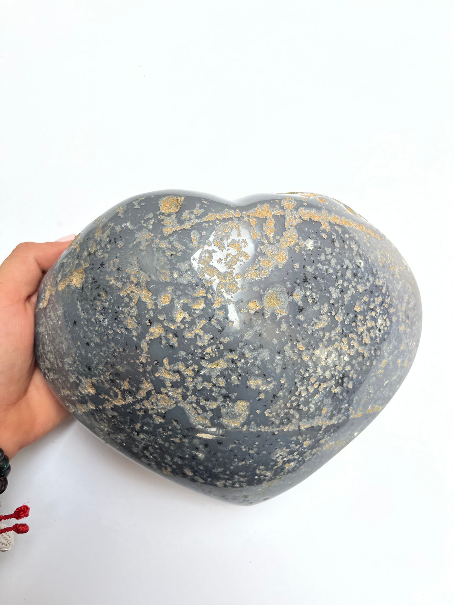 Corazón de Ágata natural pulida con hematite rojo