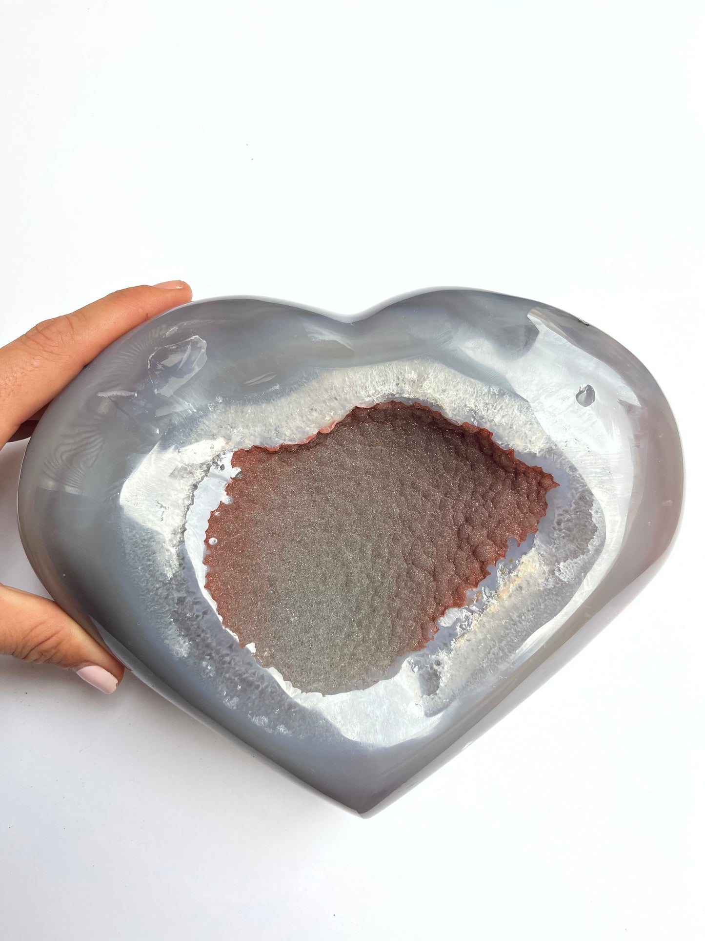 Corazón de Ágata natural pulida con hematite rojo