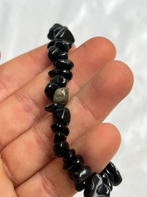 Pulsera chip obsidiana dorada