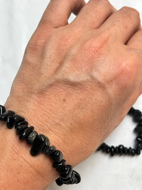 Pulsera chip obsidiana dorada