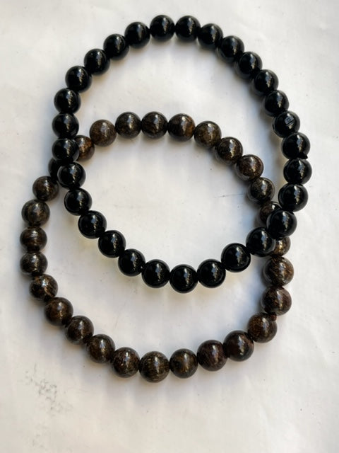 Dúo de Pulseras de Broncita y turmalina bolitas 6mm (repeler envidias)