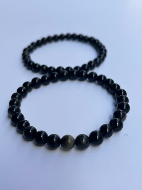 Pulsera bolita obsidiana dorada 6mm