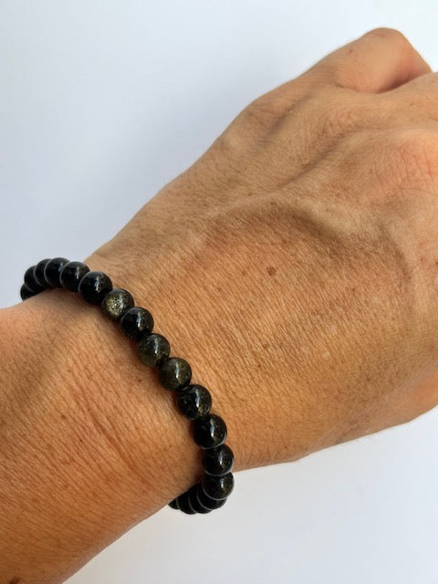 Pulsera bolita obsidiana dorada 6mm