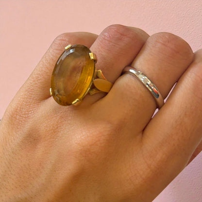 Anillo vintage de citrino natural en oro de 18K (años 70) Abundancia y poder