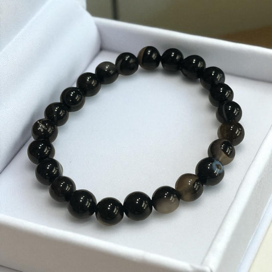 Pulsera bolitas ágata negra bandeada 6mm