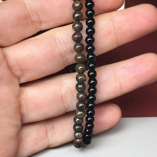 Dúo de Pulseras de Broncita y turmalina (repeler envidias) bolitas 4mm