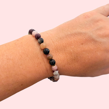Pulsera bolitas Turmalina multicolor 6mm