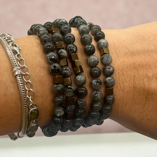 Pulsera bolita de Larvikita 6mm  dones psíquicos (varios modelos)