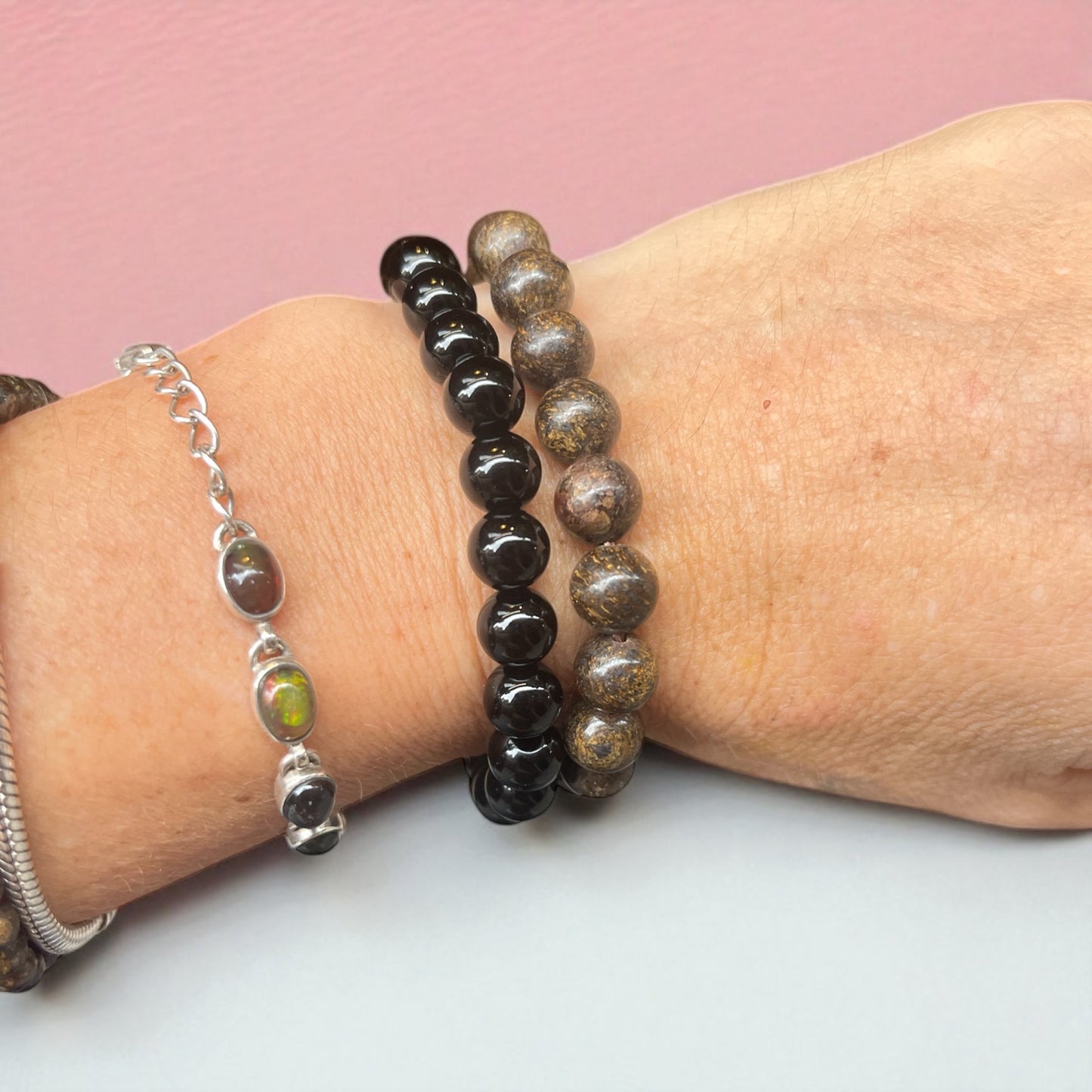 Pulsera de Broncita y turmalina bolitas 6,8 y 10 (repeler envidias)