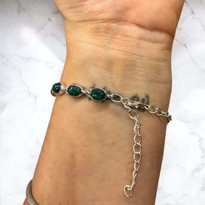 Pulsera de ópalo negro y plata de ley