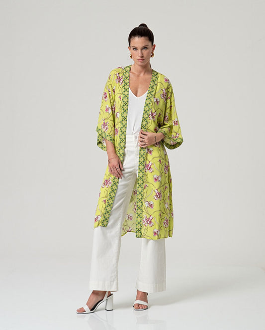 Kimono fluido con cinturón Verde acido