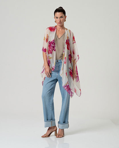 Kaftan abierto estampado BLANCO FLORAL