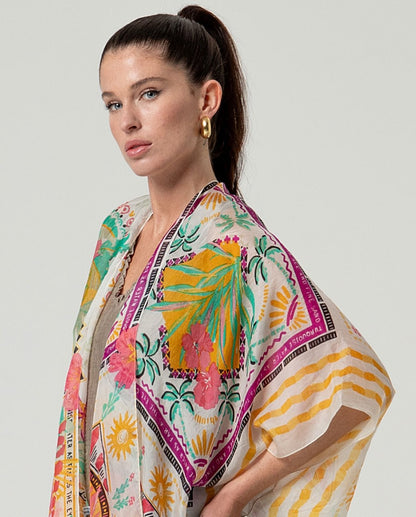 Kaftan abierto estampado Amarillo