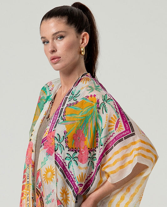 Kaftan abierto estampado Amarillo