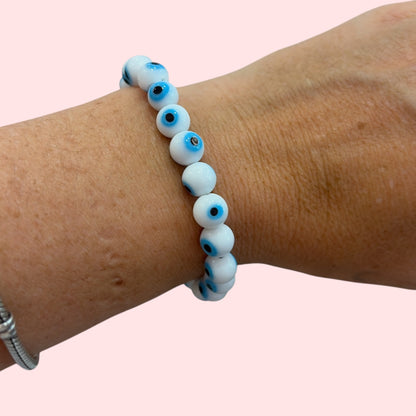 Pulsera  Ojo Turco blanco vidrio 8mm