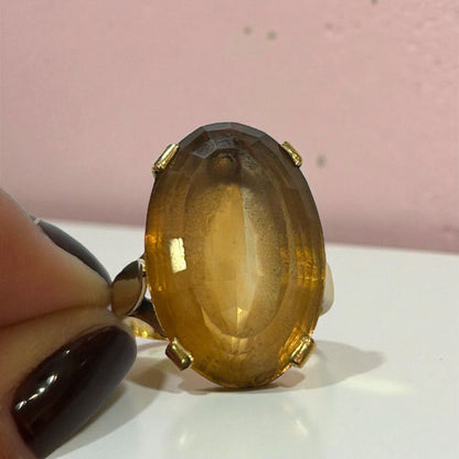 Anillo vintage de citrino natural en oro de 18K (años 70) Abundancia y poder